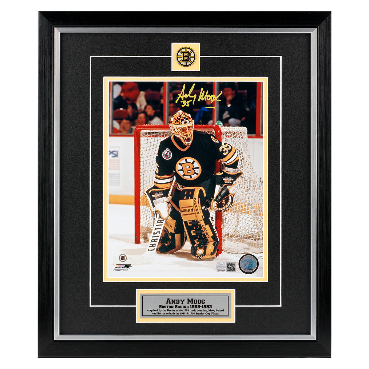 Andy Moog Signed Boston Bruins Road Action Against The Post 8x10 Photo