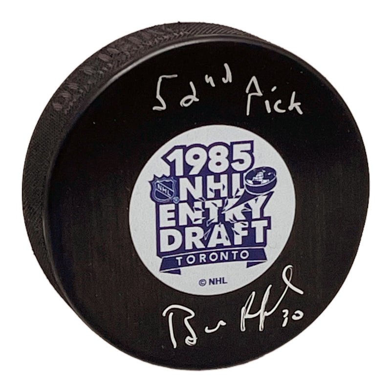 Bill Ranford Signed 1985 NHL Draft Puck with Inscription
