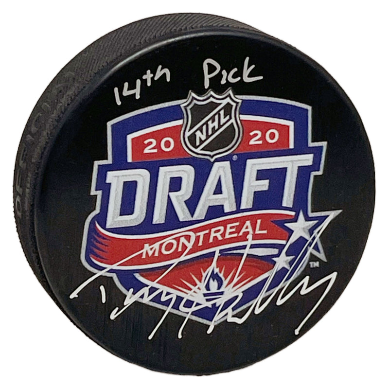 Dylan Holloway Edmonton Oilers Autographed/Inscribed "14th Pick" 2020 Montreal Draft Puck