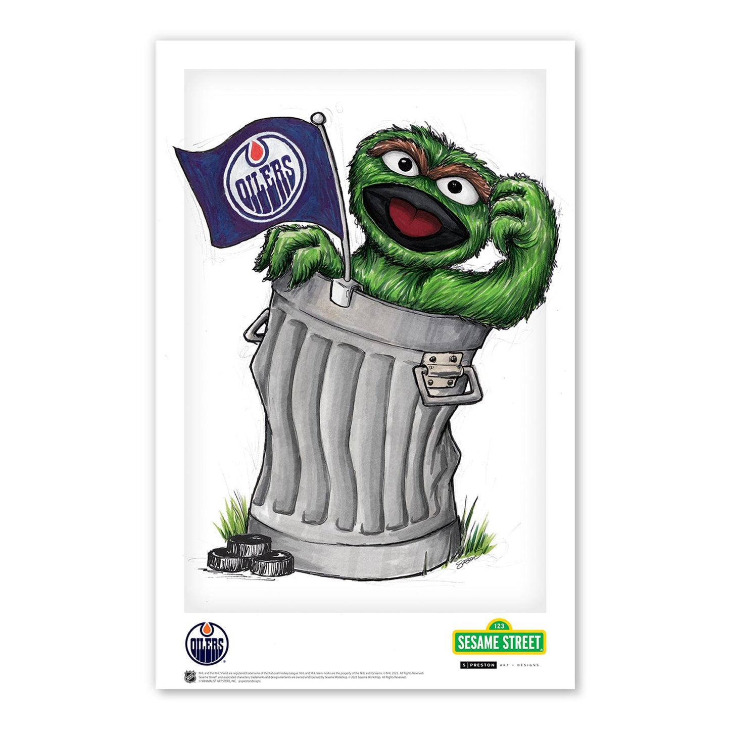 Stuart Skinner Edmonton Oilers Autographed Sesame Street Oscar 11x17 Poster Print