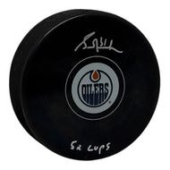 Grant Fuhr Signed Edmonton Oilers Puck 5 Cups Inscription