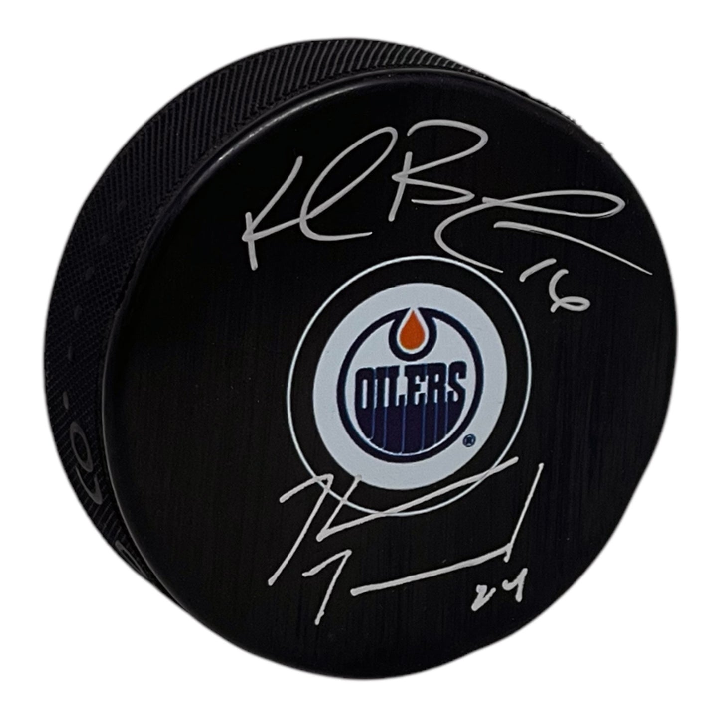Kelly Buchberger & Kevin McClelland Dual Signed Edmonton Oilers Puck PIM Leaders
