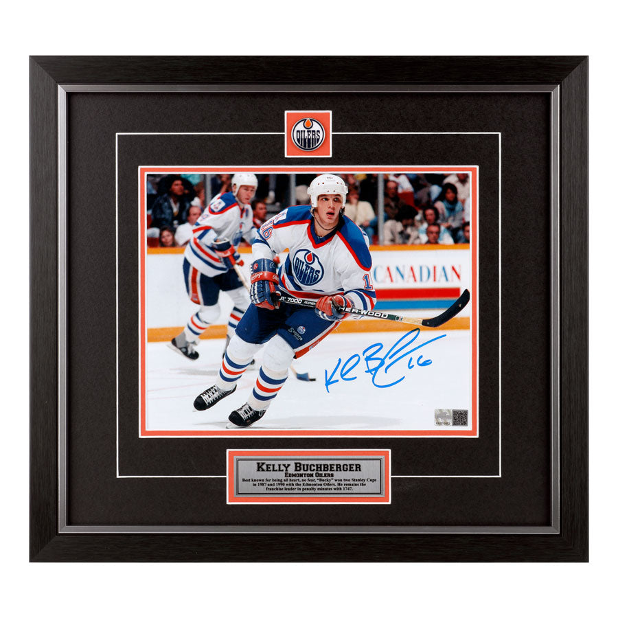 Kelly Buchberger Signed Edmonton Oilers 80's Action 8x10 Photo