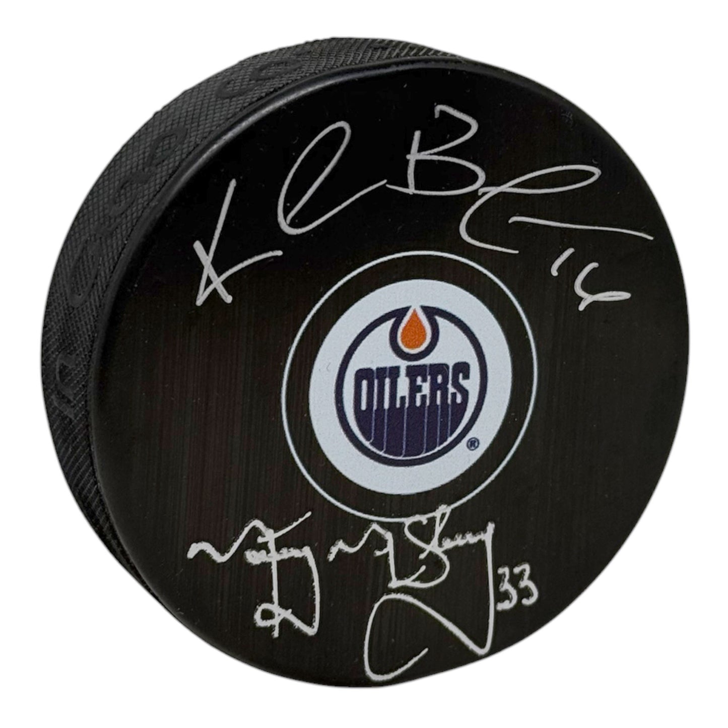 Kelly Buchberger & Marty McSorley Dual Signed Edmonton Oilers Small Logo Puck