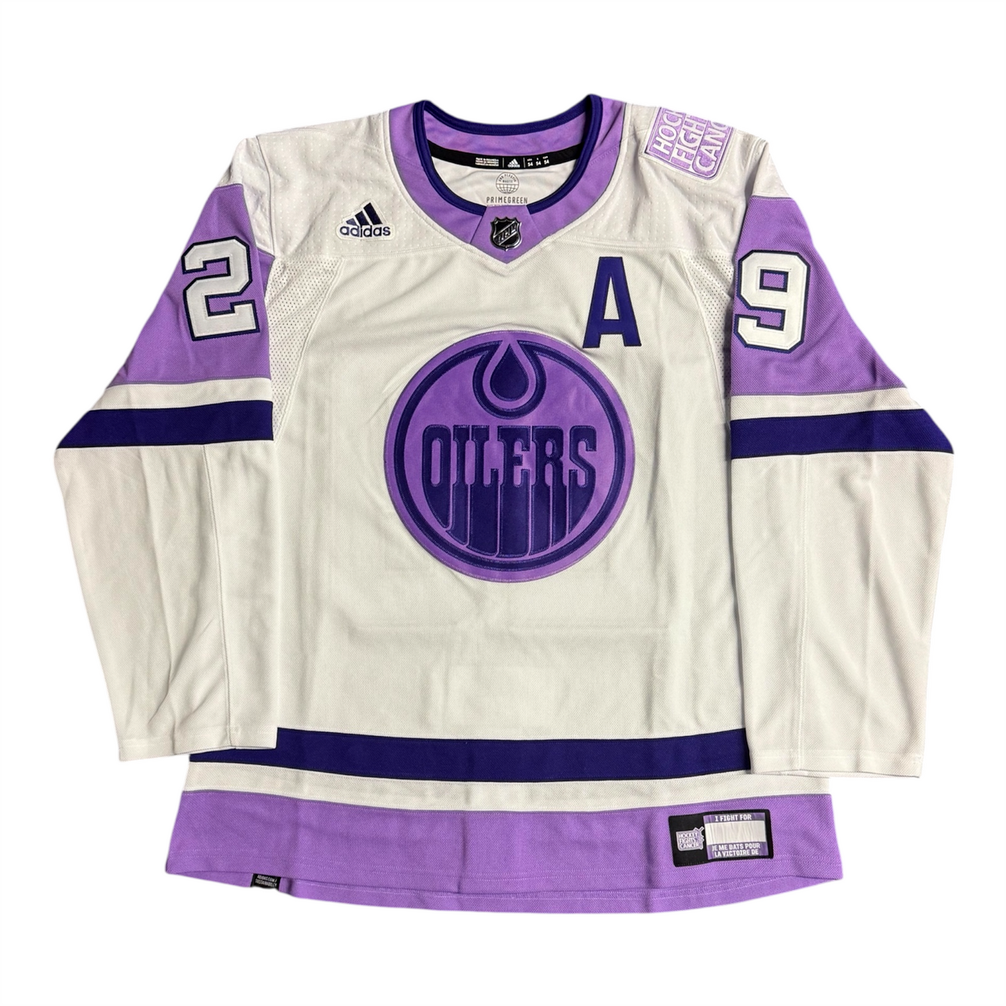 Leon Draisaitl Signed Edmonton Oilers Hockey Fights Cancer White adidas Authentic Jersey