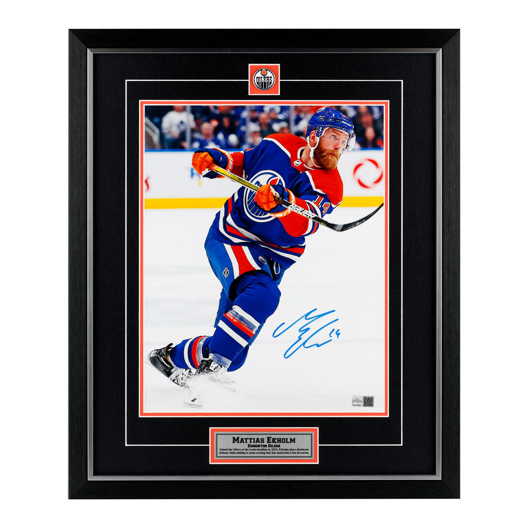 Mattias Ekholm Signed Edmonton Oilers - Home Action Slap Shot - 11x14 Photo
