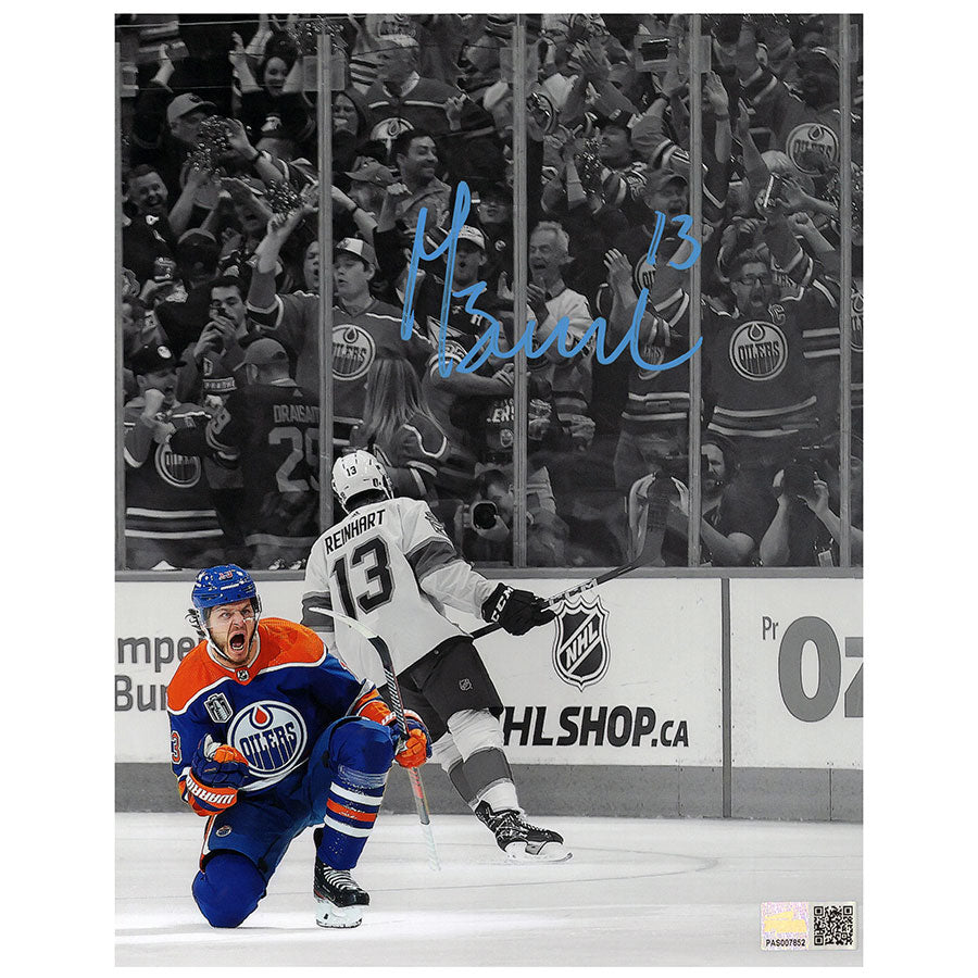 Mattias Janmark Signed Edmonton Oilers Blue Action 24 SCF Goal Celebration SPOTLIGHT 8x10 Photo