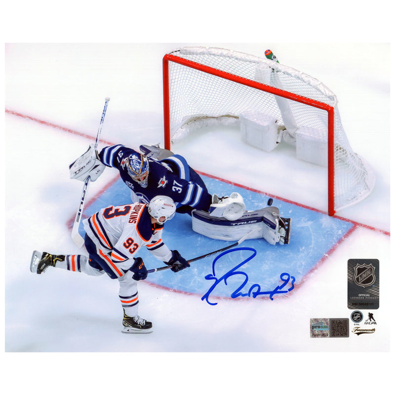 Ryan Nugent-Hopkins Signed Edmonton Oilers Overhead Goal 8x10 Framed Photo
