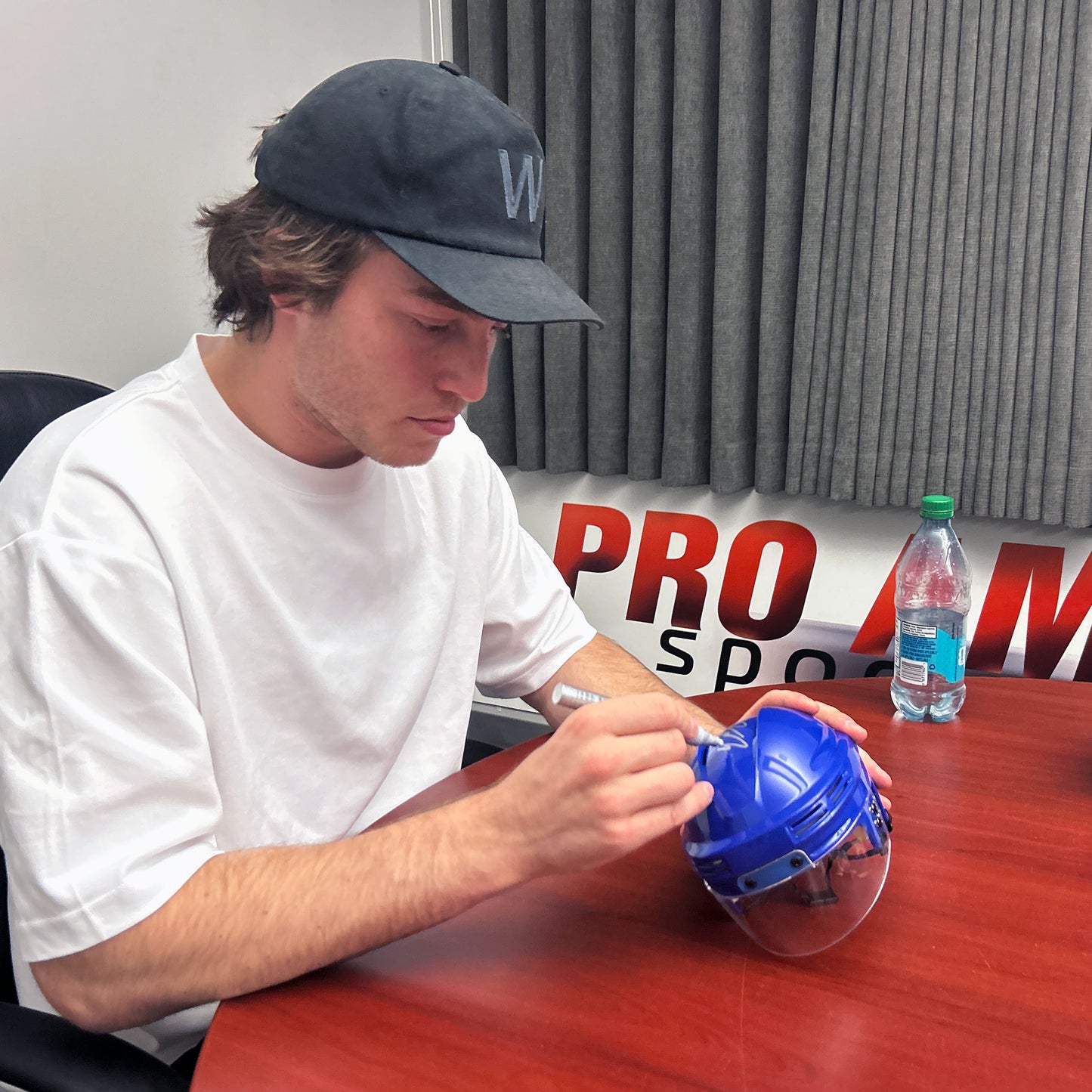 Colton Dach Signed Edmonton Oilers Royal Mini Helmet