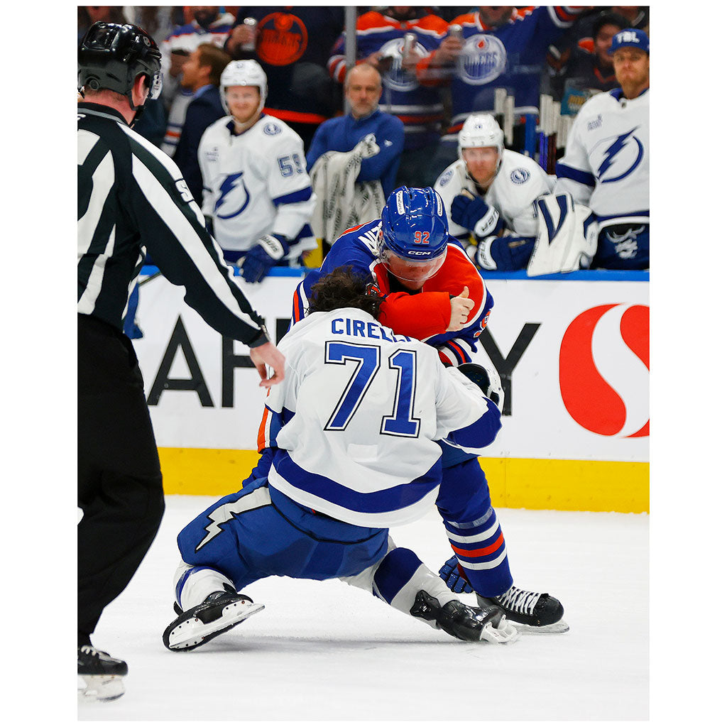 Vasily Podkolzin Edmonton Oilers Autographed Home Action Fighting 8x10 Photo