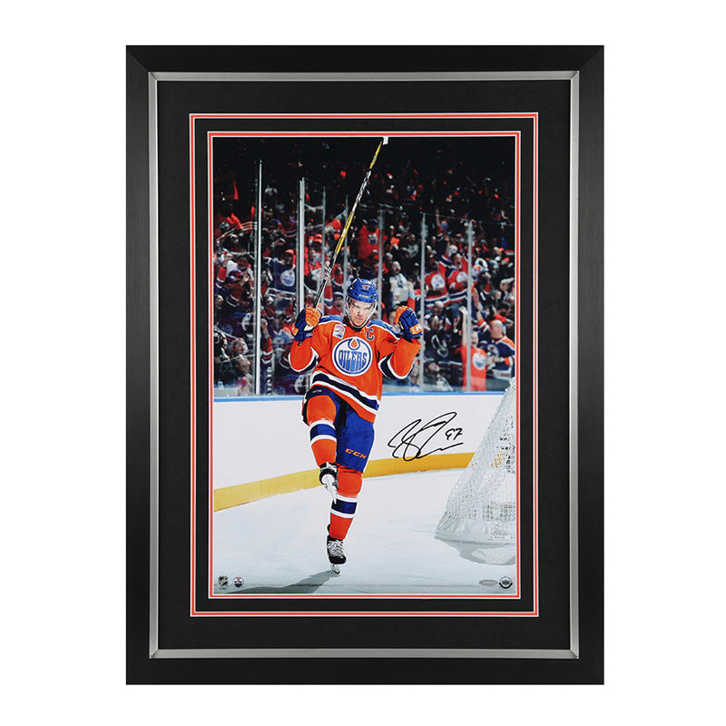 Connor McDavid Signed Edmonton Oilers Home Action Goal Celebration" 16x24 Framed Photo