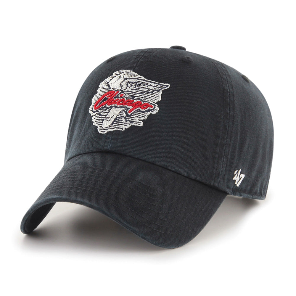 Front view of the Chicago White Sox Cooperstown '47 Clean Up Cap featuring the Cooperstown White Sox logo embroidered on a black cotton twill.