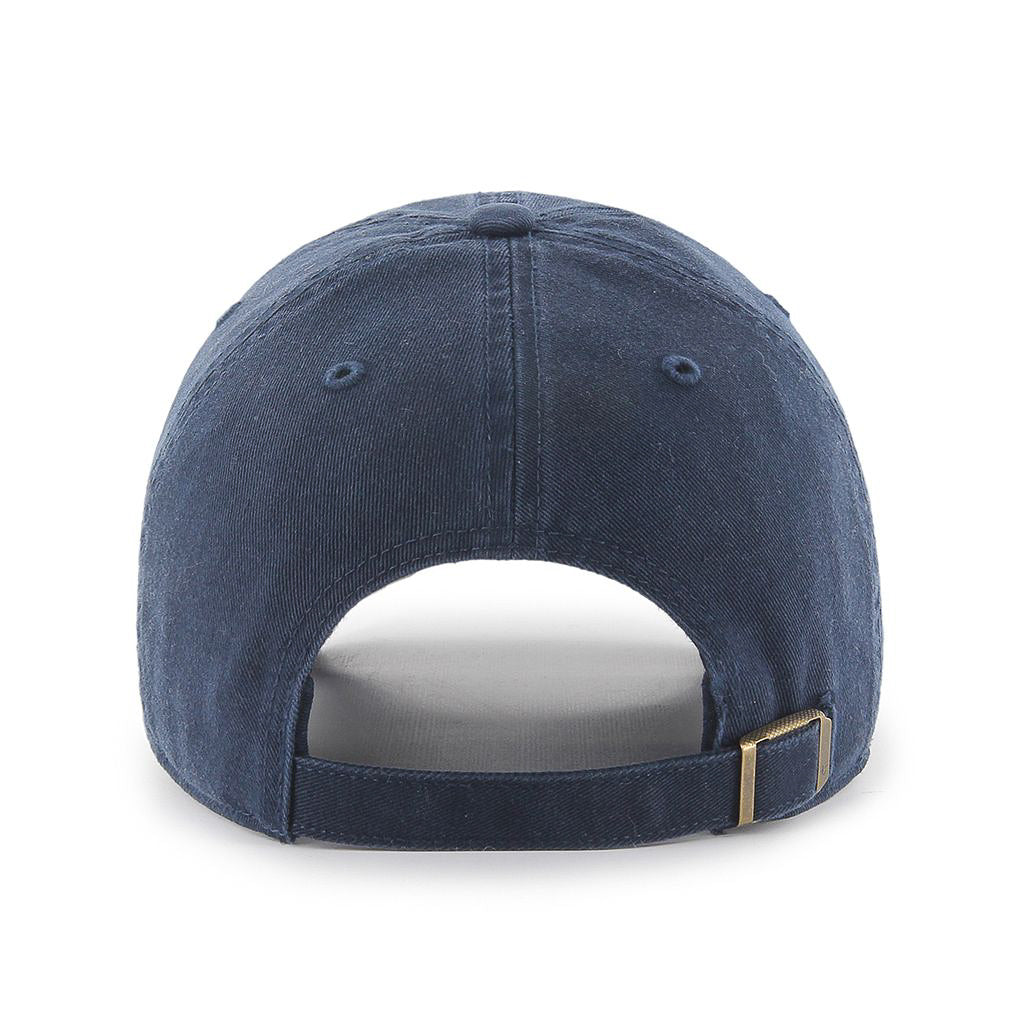 Back view of the California Angels cooperstown '47 Clean Up Cap in navy, showing the hat's self-fabric adjustment strap.