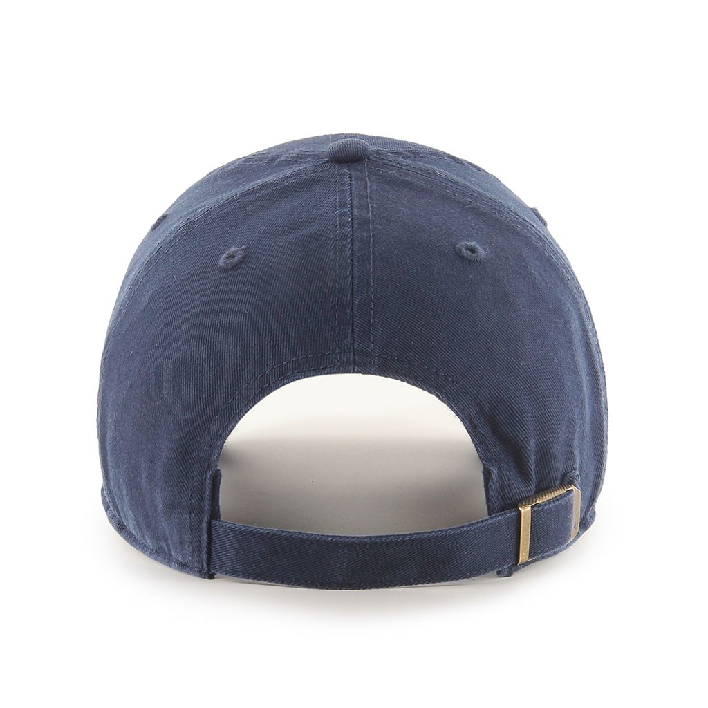 Back view of New York Yankees Cooperstown '47 Clean Up Cap. Hat is constructed in navy twill and features an adjustable self-fabric strap with brass clip.