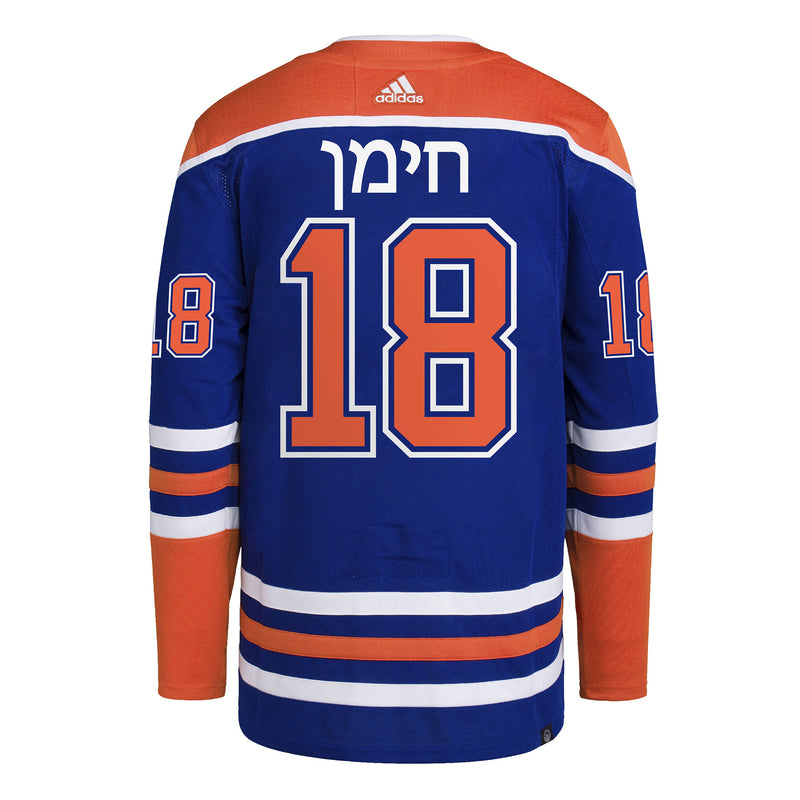 Zach Hyman Hebrew Letters Edmonton Oilers NHL Authentic Pro Home Jersey with On Ice Cresting