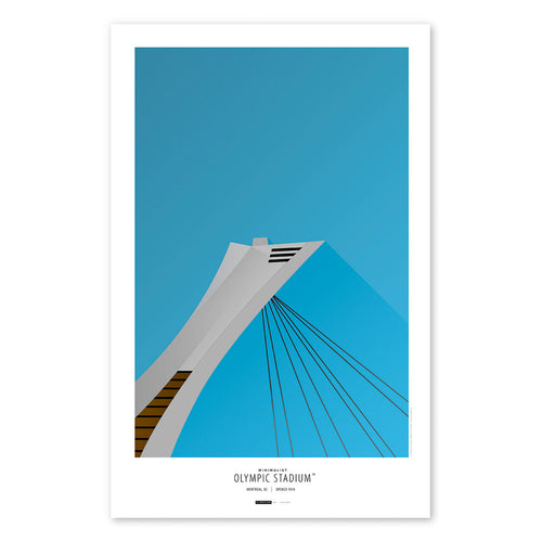 Poster print from artist S. Preston's collection of minimalist stadium art, this poster features a view of Olympic Stadium, once home to the Montreal Expos. 