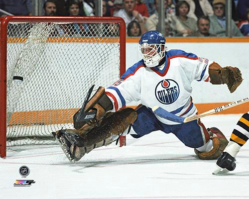 Andy Moog Edmonton Oilers Autographed Home Action Kick Save 11x14 Photo