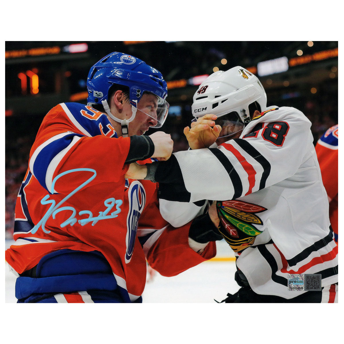 Ryan Nugent-Hopkins Signed Edmonton Oilers Orange Action "RAGING-N-H" 8x10 Framed Photo