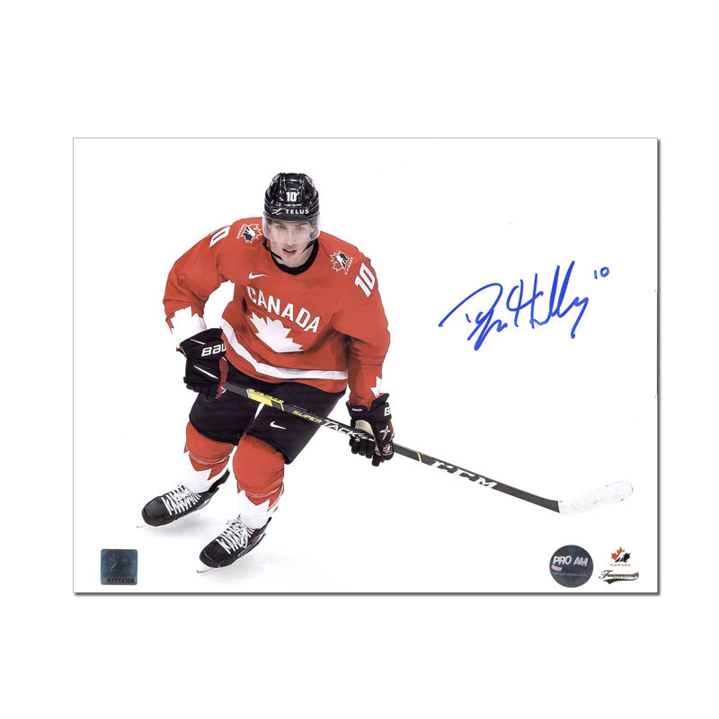 Dylan Holloway Team Canada Autographed "Red Action' 8x10 Photo