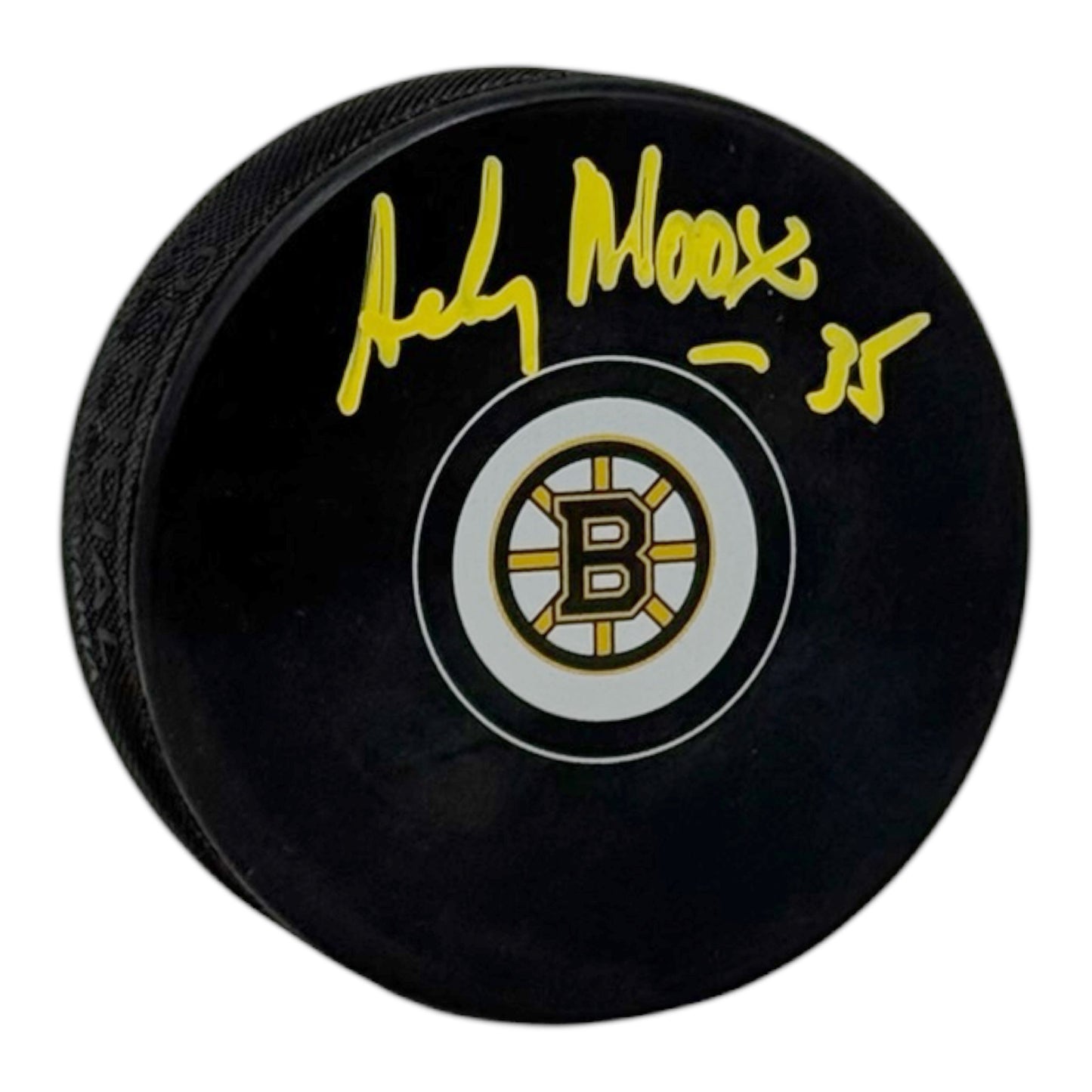 Andy Moog Signed Boston Bruins Small Logo Puck