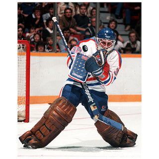 Andy Moog Edmonton Oilers Autographed Home Action Blocker Save 11x14 Photo