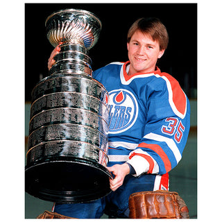 Andy Moog Edmonton Oilers Autographed 1984 Stanley Cup Pose 11x14 Photo