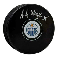 Andy Moog Signed Edmonton Oilers Small Logo Puck