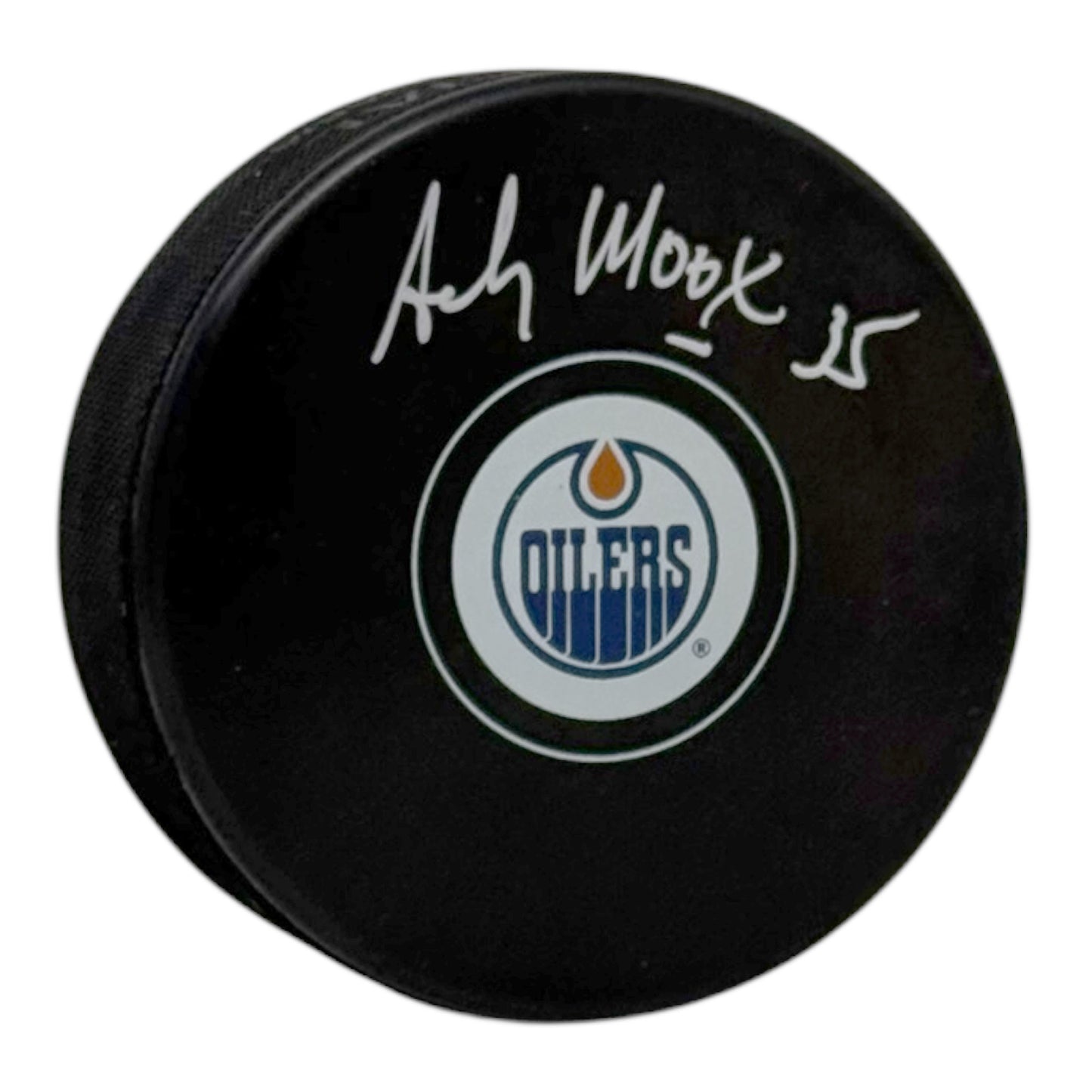 Andy Moog Signed Edmonton Oilers Small Logo Puck