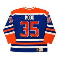 Andy Moog Signed Edmonton Oilers Vintage Royal Replica Jersey