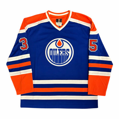 Andy Moog Signed Edmonton Oilers Vintage Royal Replica Jersey