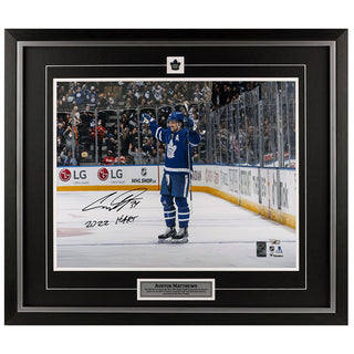 Auston Matthews Signed Toronto Maple Leafs - Blue Celebration - 16x20 Photo Inscribed "2022 Hart"