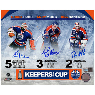Hockey 8x10 photo featuring three players with stats and branding