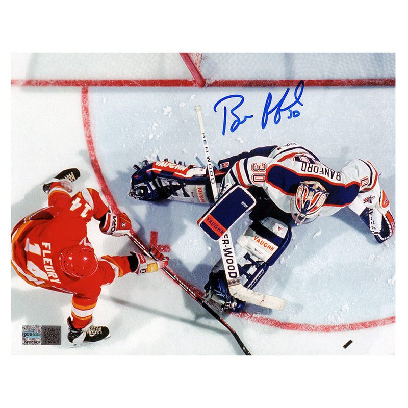 Bill Ranford Signed Edmonton Oilers Overhead vs CGY 8x10 Photo