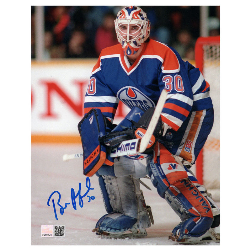 Bill Ranford Signed Edmonton Oilers Looking Left Blue Action 8x10 Photo