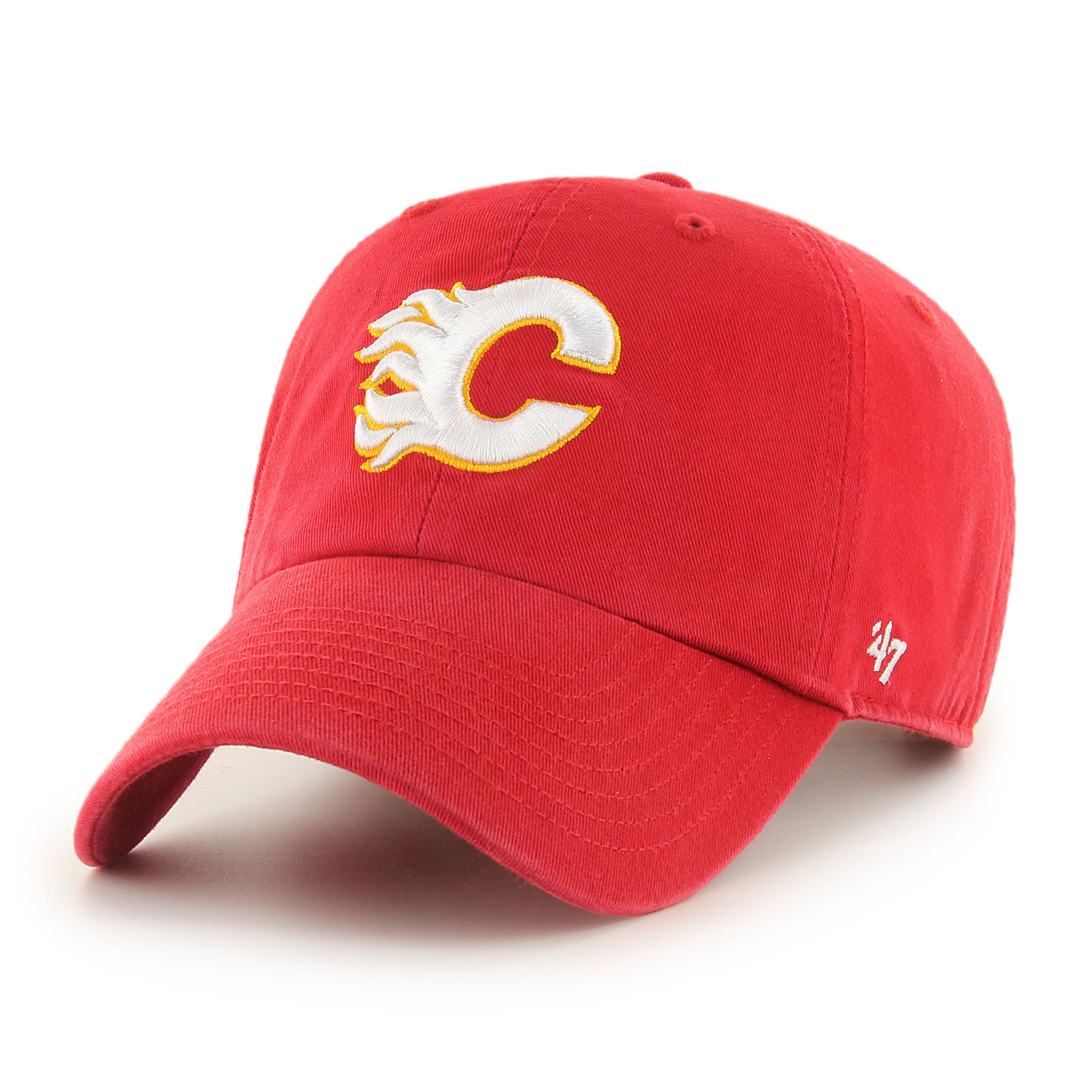Red cap with a Calgary Flames logo on a white background