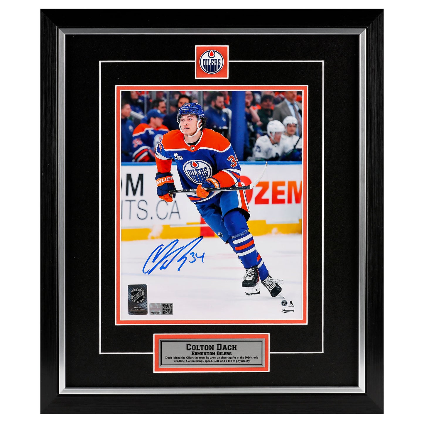 Colton Dach Signed Edmonton Oilers 8x10 Photo – Authenticated Autograph
