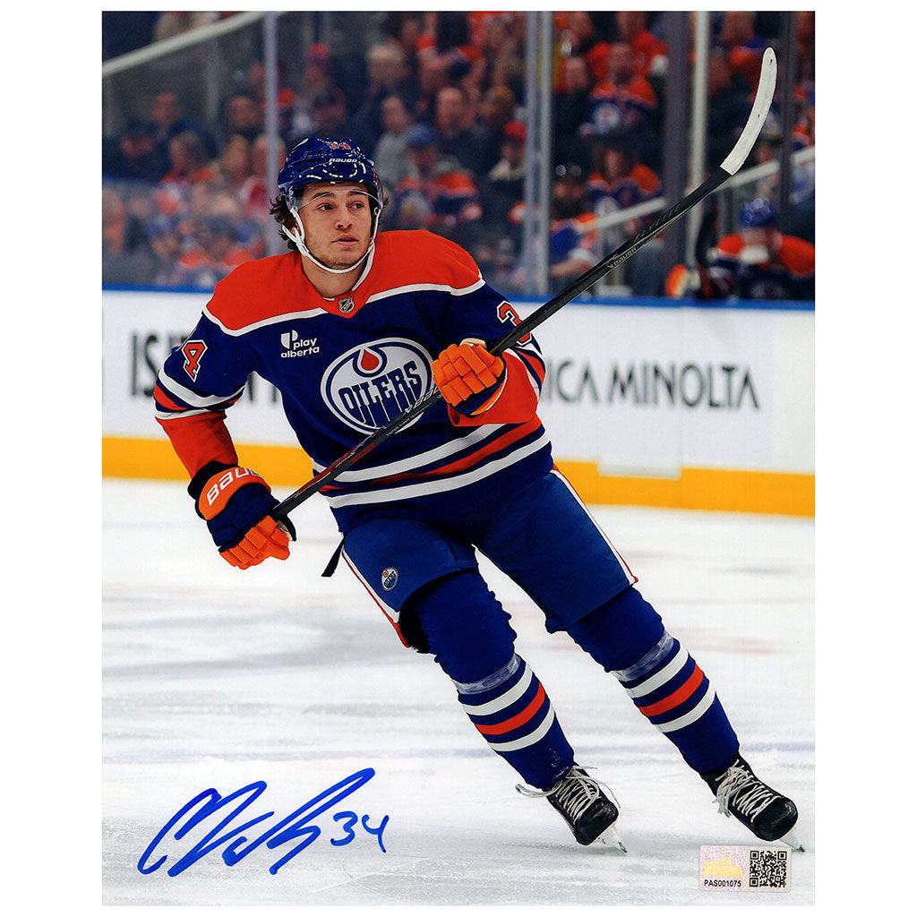 Colton Dach Signed Edmonton Oilers Home Blue Action 8x10 Photo – Authenticated Autograph