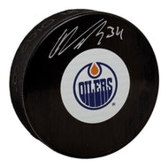 Colton Dach Signed Edmonton Oilers Mid Size Logo Puck