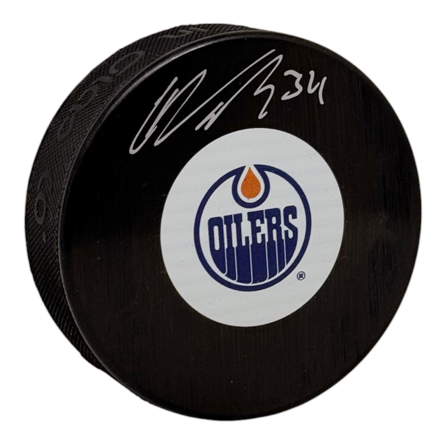 Colton Dach Signed Edmonton Oilers Mid Size Logo Puck