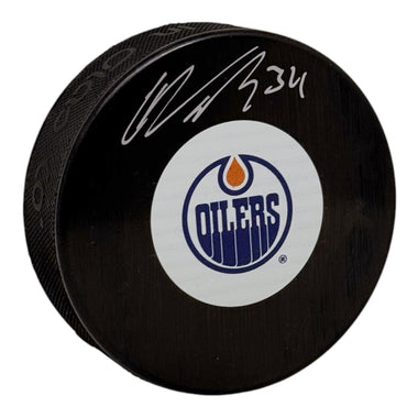 Colton Dach Signed Edmonton Oilers Mid Size Logo Puck