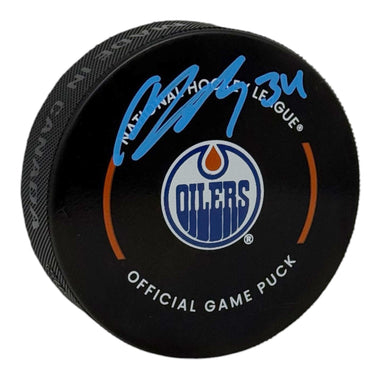 Colton Dach Signed Edmonton Oilers Official Game Model Puck