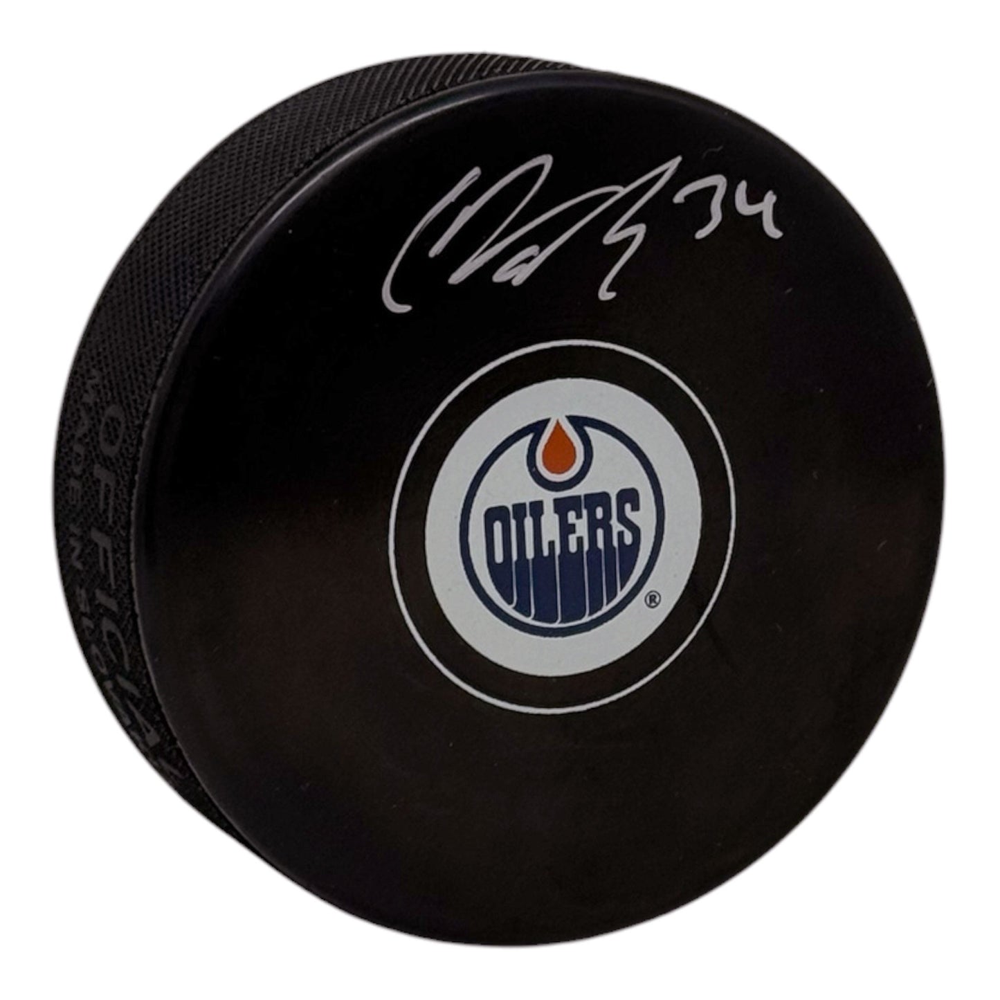 Colton Dach Signed Edmonton Oilers Small Logo Puck