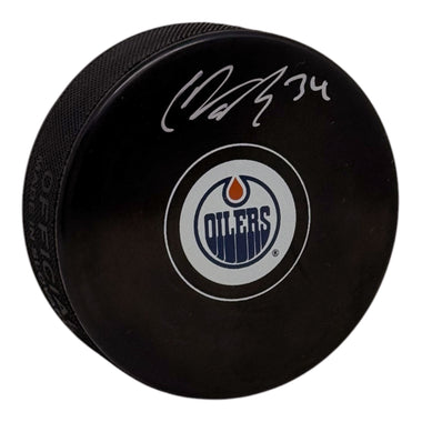 Colton Dach Signed Edmonton Oilers Small Logo Puck