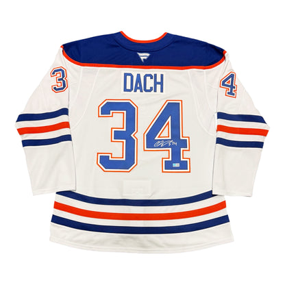 Colton Dach Signed Edmonton Oilers White Fanatics Premium Jersey