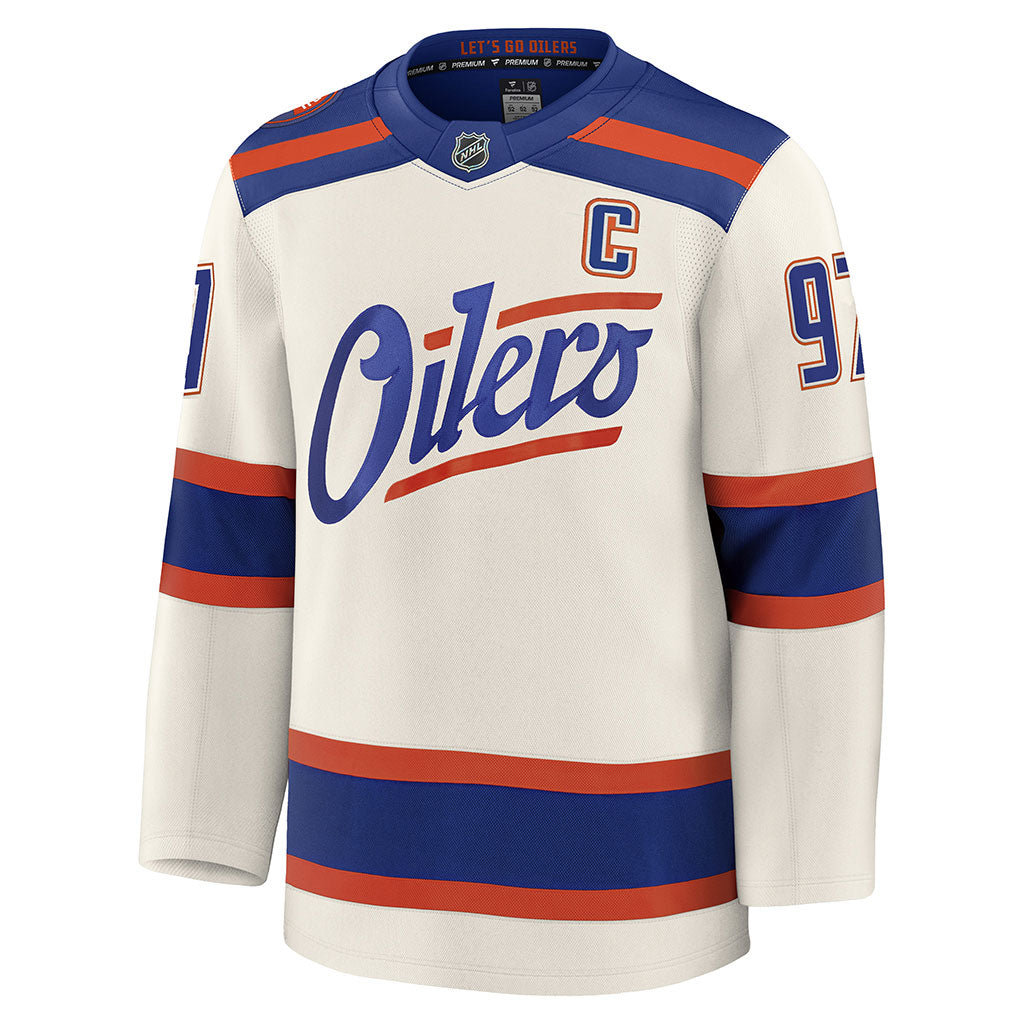 Connor McDavid Edmonton Oilers Fanatics Premium Alternate Jersey ON ICE Cresting