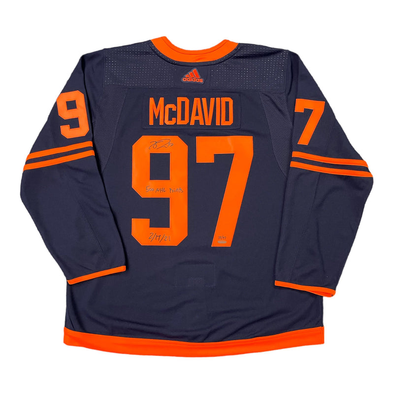 Connor McDavid Signed Edmonton Oilers and Inscribed adidas Navy Alternate Pro Jersey