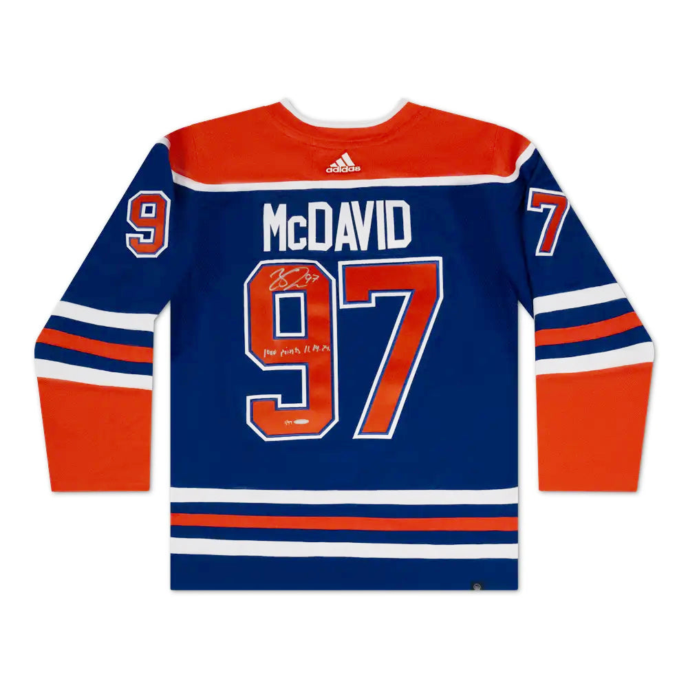 Connor McDavid Signed & Inscribed Edmonton Oilers adidas Home Pro Jersey 1000 Points Limited Edition
