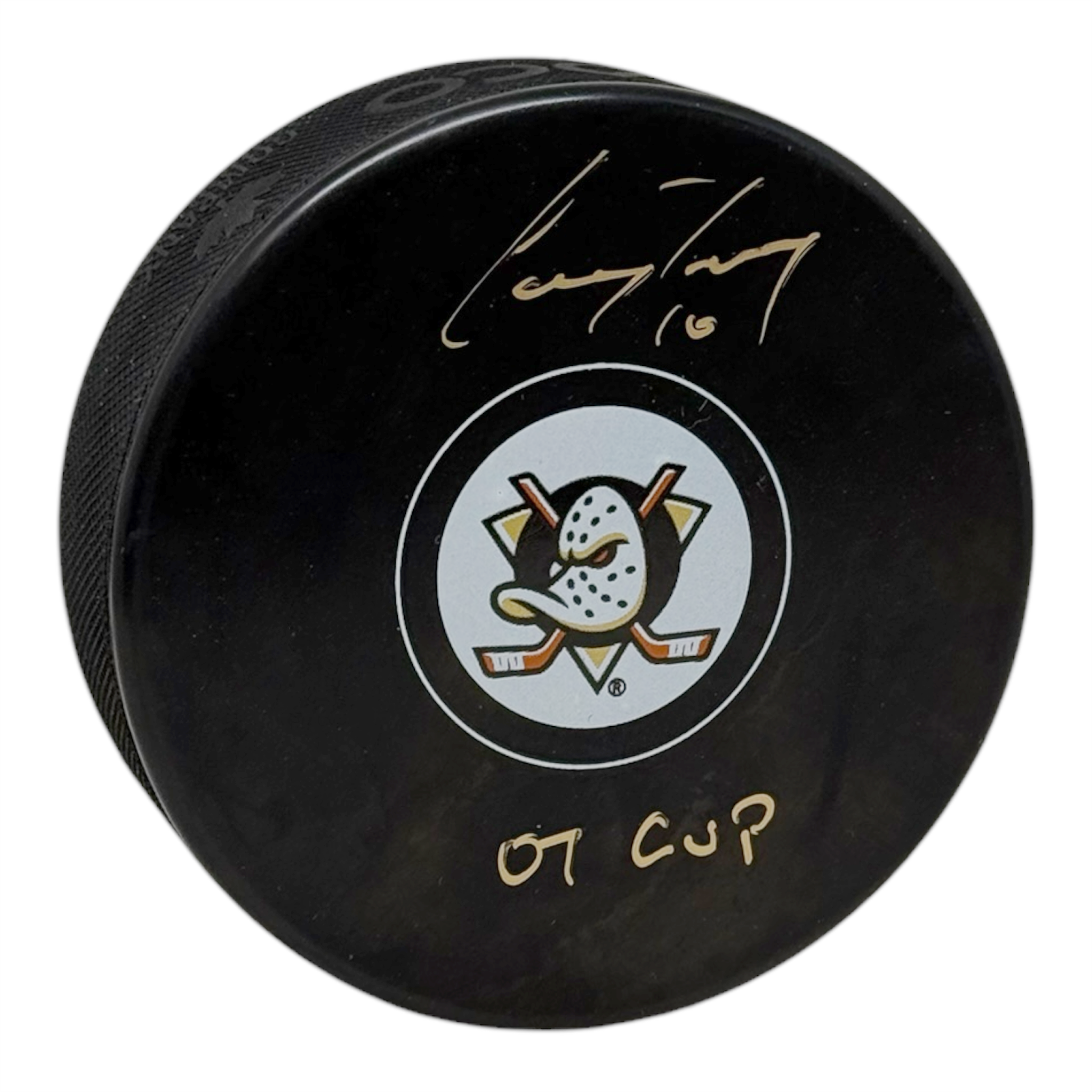 Corey Perry Signature Corey Perry Signed Anaheim Ducks Puck Small Size Logo Inscribed