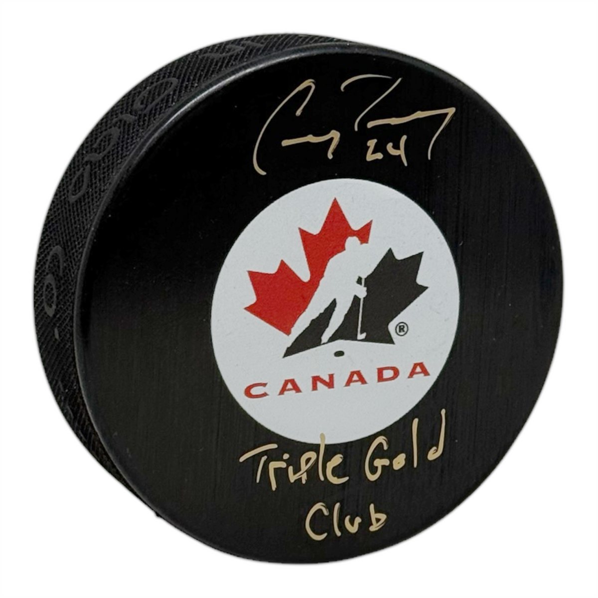 Corey Perry Signature Corey Perry Signed Team Canada Puck Mid Size Logo Inscribed