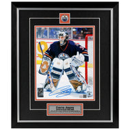 Curtis Joseph Signed Edmonton Oilers Navy Road Action Watching The Play 8x10 Framed Photo